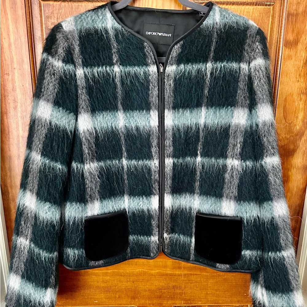 Emporio Armani Green Mohair Alpaca Blend Women's Jacket 1NG29T1M120010 Size 48-